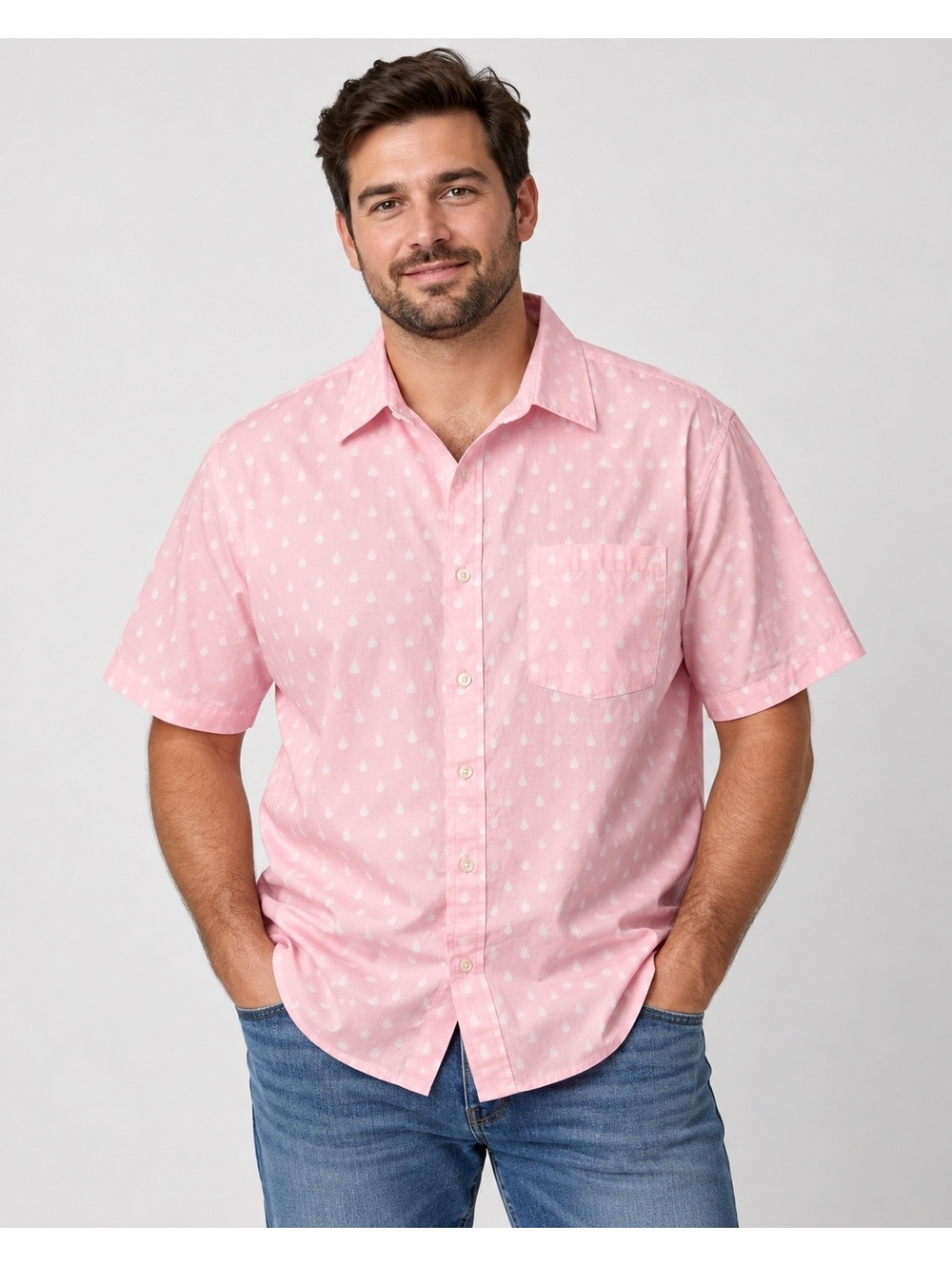 Goodfellow Pink Short Sleeve Button Front Shirt Size XL
